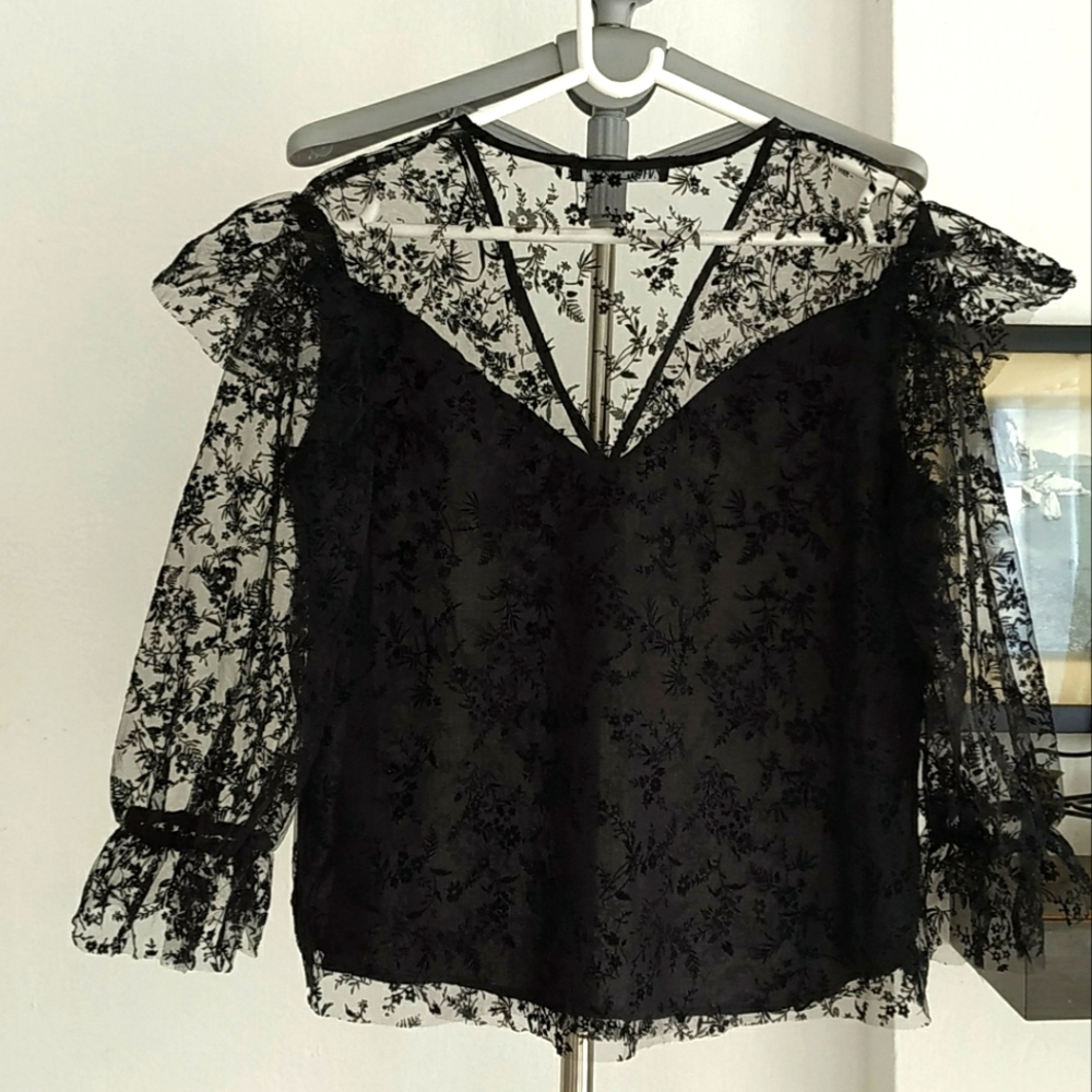 Zara Ruffled Tulle Floral Blouse - Picture 7 of 12